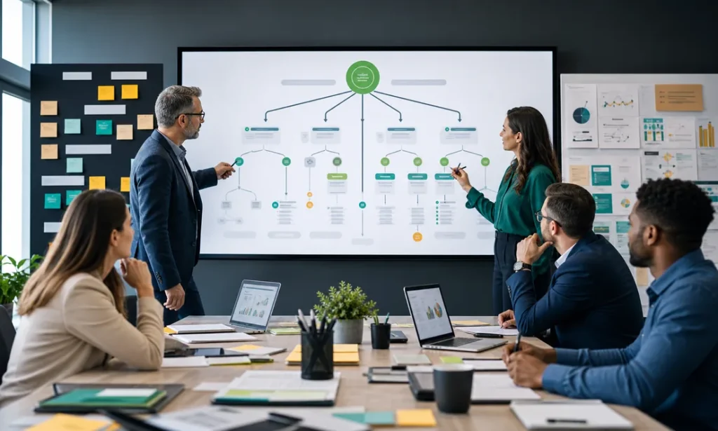 Equipo conectando metas anuales con KPIs operativos diarios