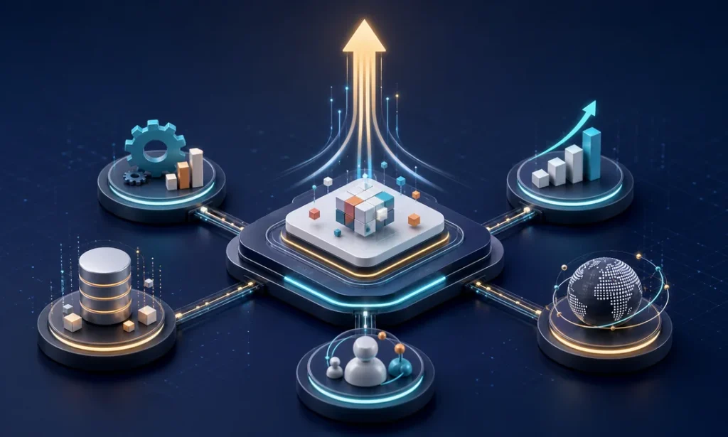 Plataforma de software a la medida conectada con operaciones, datos, clientes, escalabilidad y crecimiento empresarial