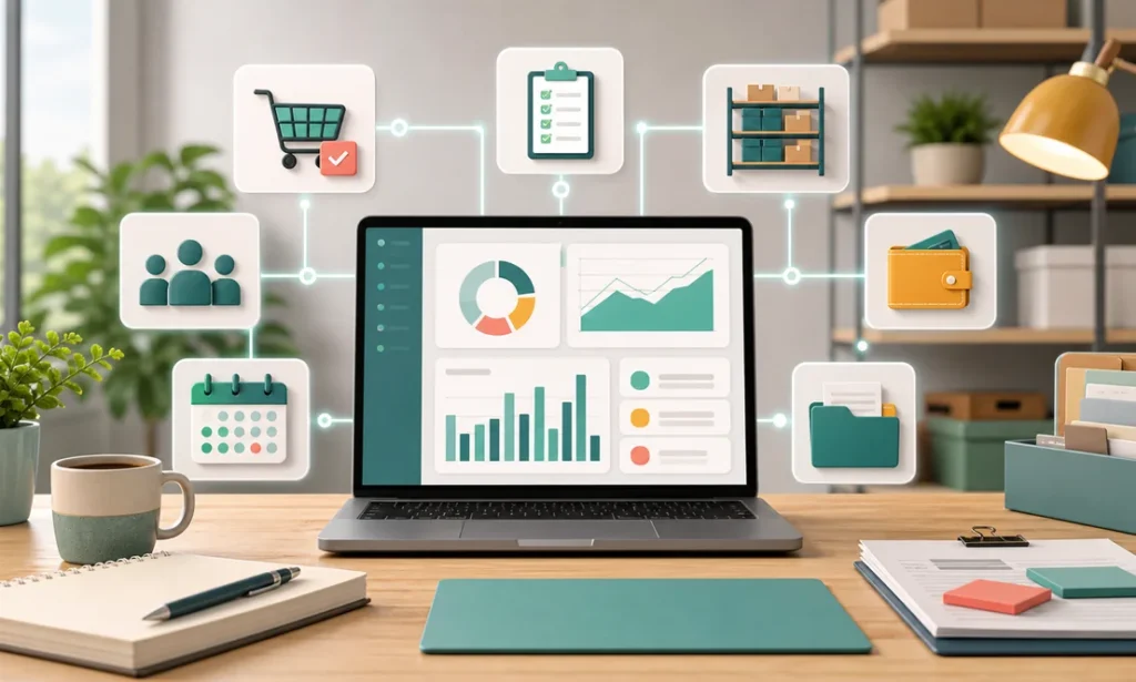 Sistema para administrar negocio pequeno con ventas inventario gastos clientes calendario y documentos