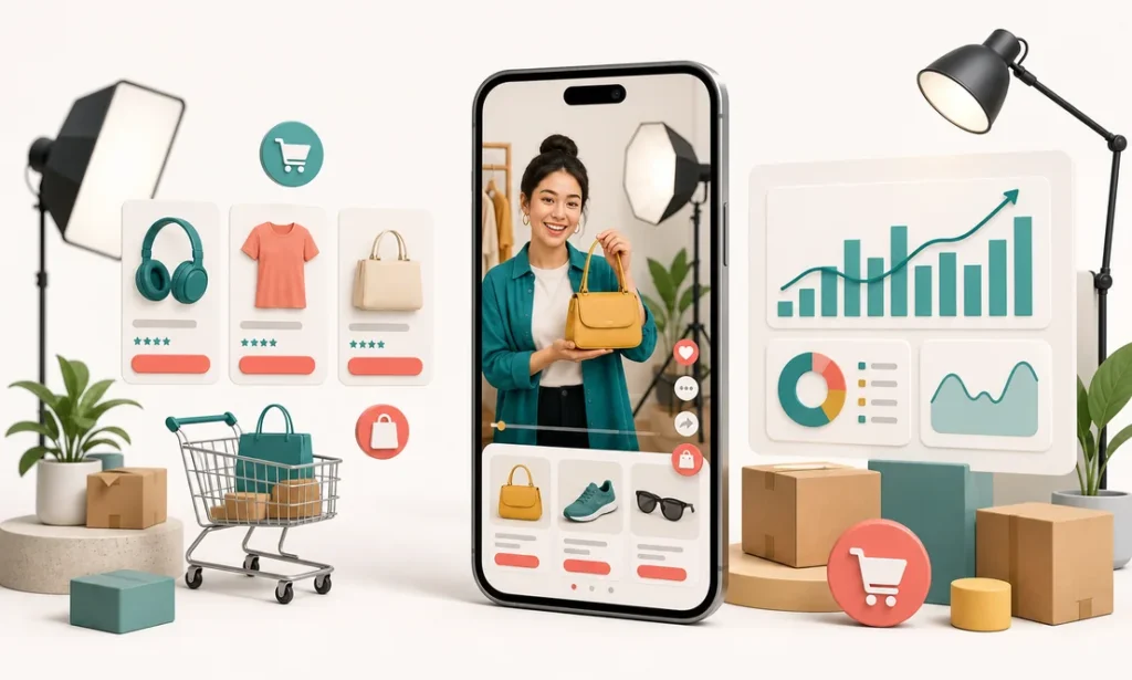 Venta de productos mediante videos cortos y comercio digital