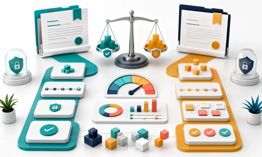 Contract comparison workspace balancing fixed price and time and materials software project models