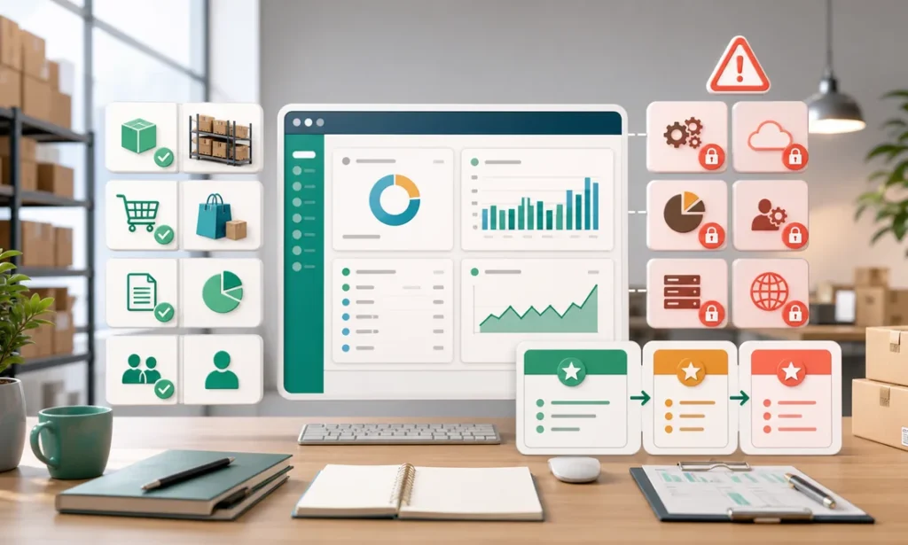ERP dashboard for small business with inventory, sales, accounting, and operational modules