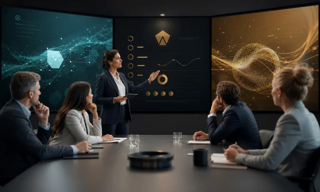Equipo ejecutivo comparando dos modelos de inteligencia artificial para estrategia de negocio