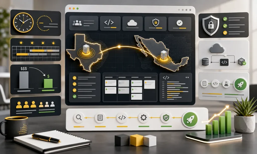 Dashboard de colaboracion nearshore entre Texas y Mexico para equipos de software