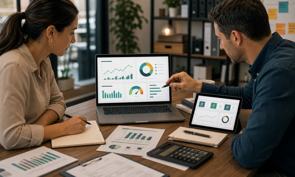 Indicadores financieros para pymes en dashboard de flujo de efectivo y margen