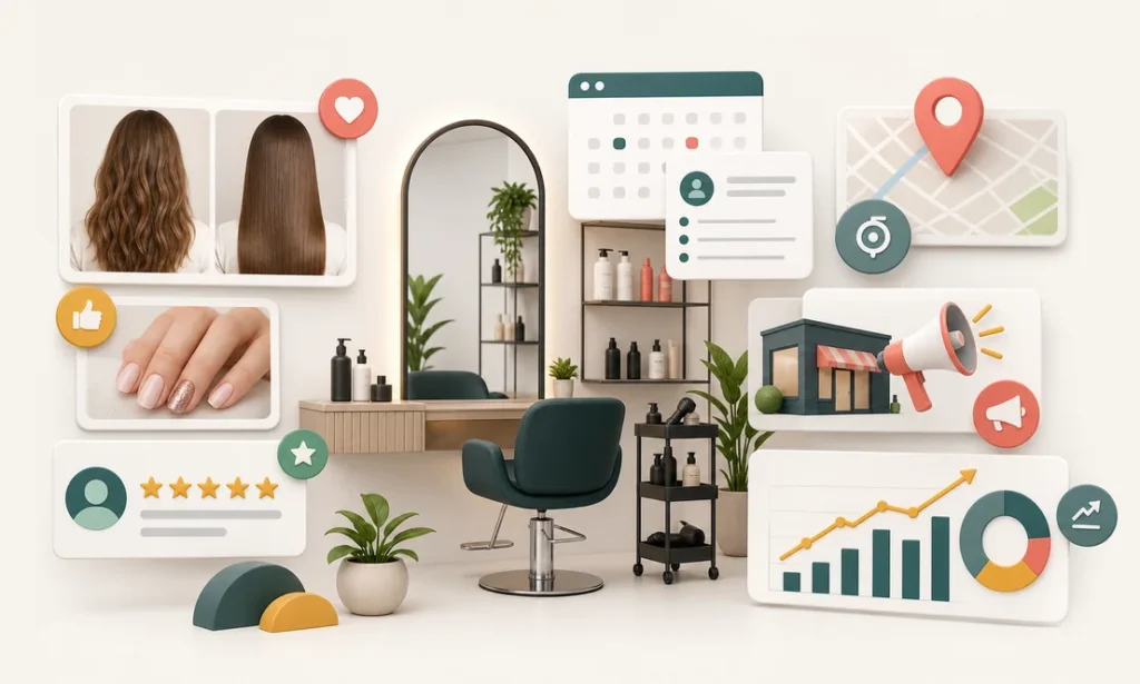 Marketing digital para salon de belleza con citas y resenas