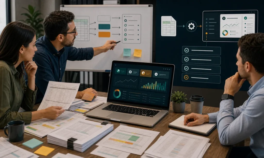 Migracion de Excel a sistema empresarial con datos organizados en dashboard