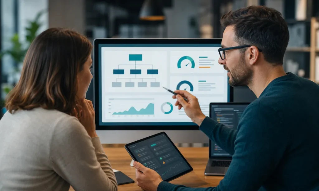 Especialista explicando SEO tecnico y salud de sitio web
