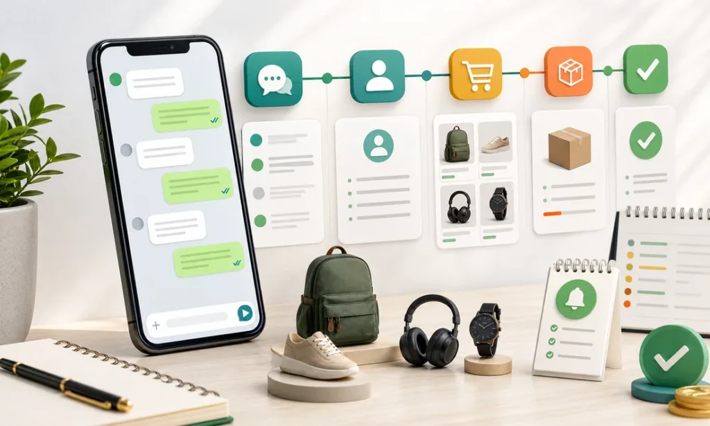 Proceso de ventas por mensajes con catalogo seguimiento pedido entrega y confirmacion