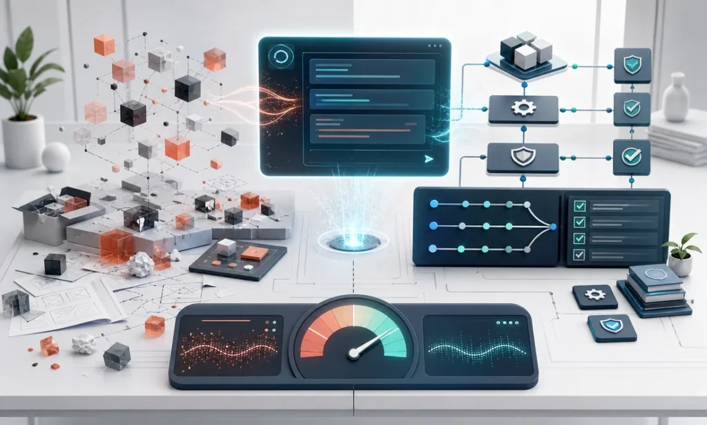 AI coding prototype compared with a professional engineering pipeline, tests, reviews, and security gates