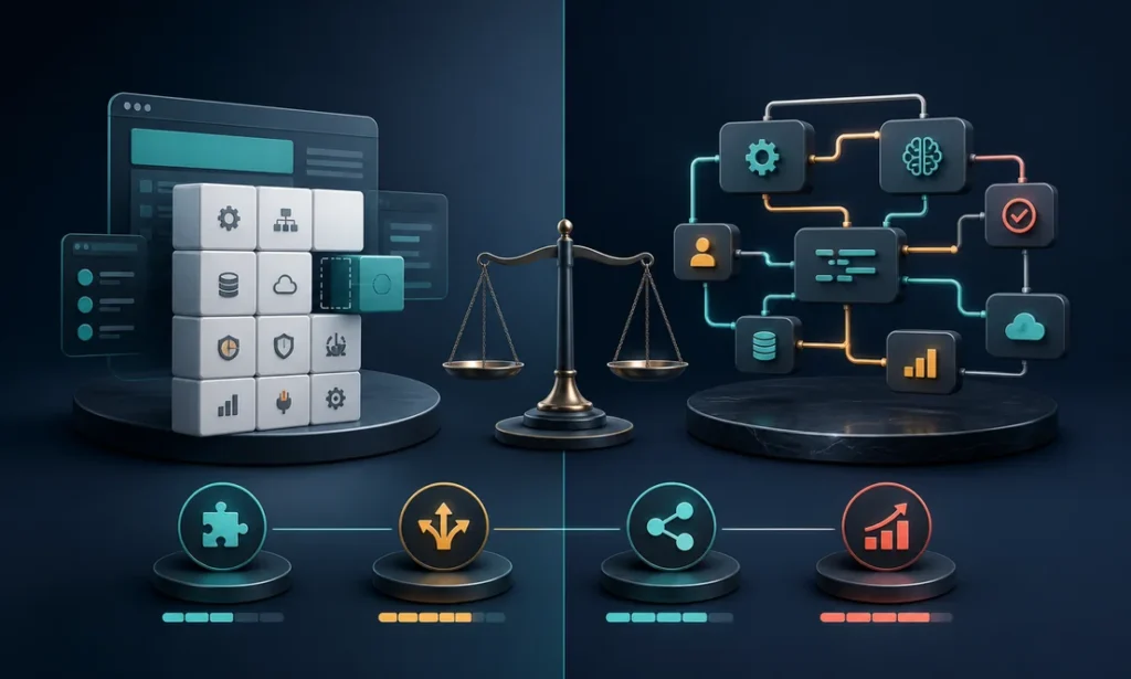Comparison between modular automation software and a tailored custom automation architecture for business operations