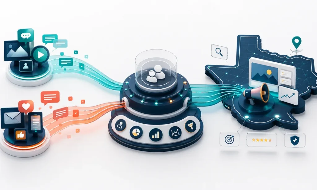 Bilingual marketing channels converging into a coordinated customer journey for Texas businesses