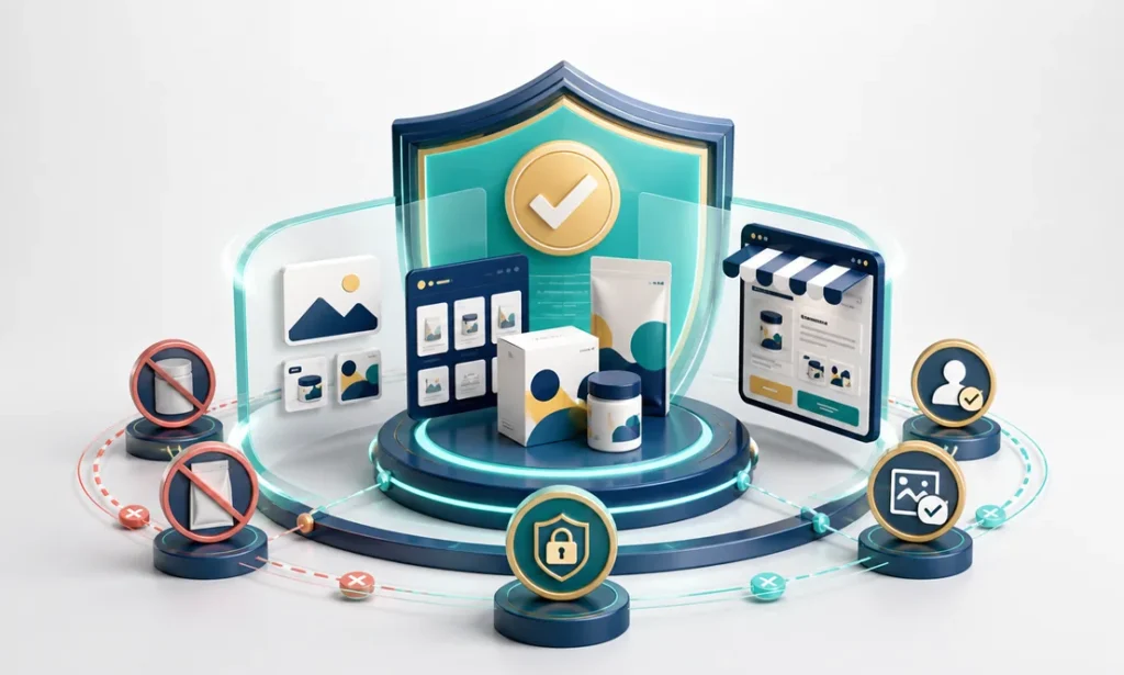 Registro de marca protegiendo productos, catalogo, contenido y tienda dentro de un marketplace