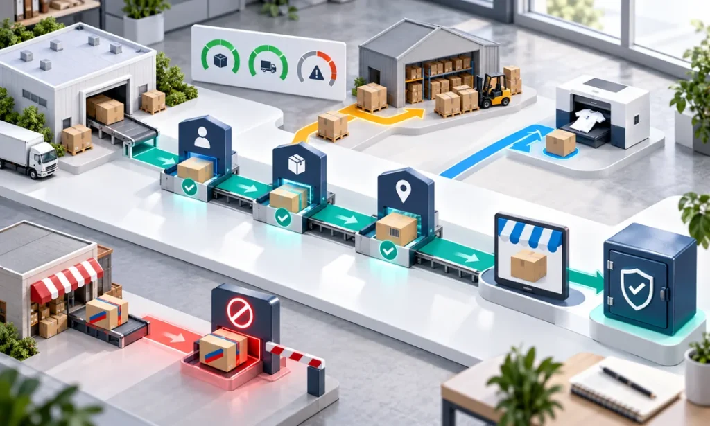 Compliant inventory-free marketplace supply chain with seller identity, tracking, and account protection