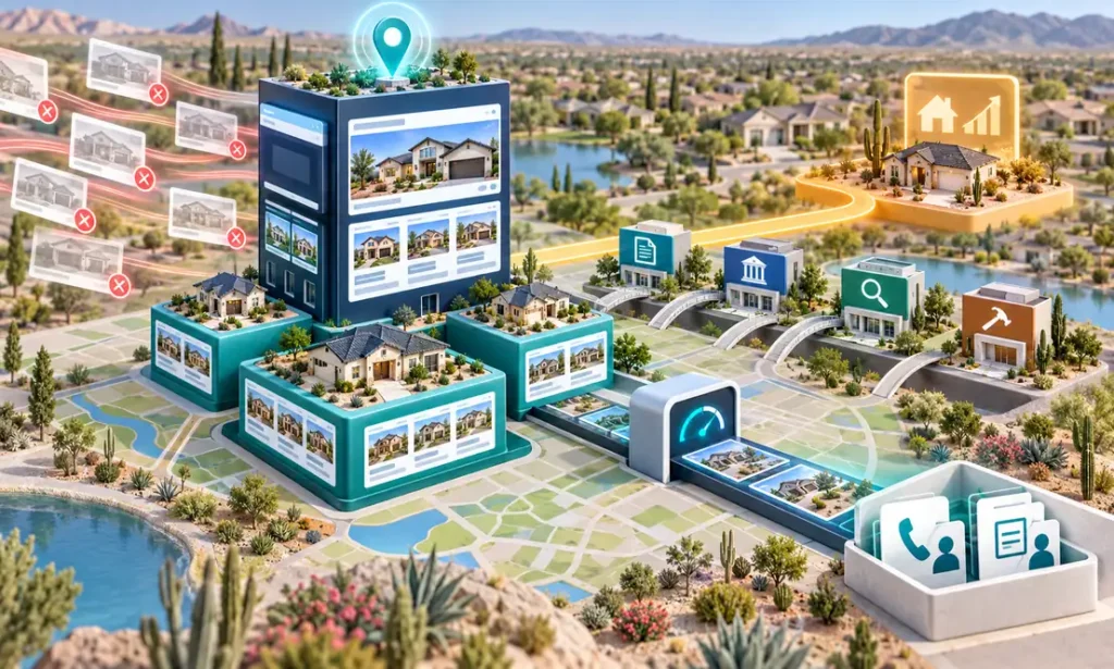 Real estate SEO system built on neighborhood pages, local visibility, fast listings, and qualified leads